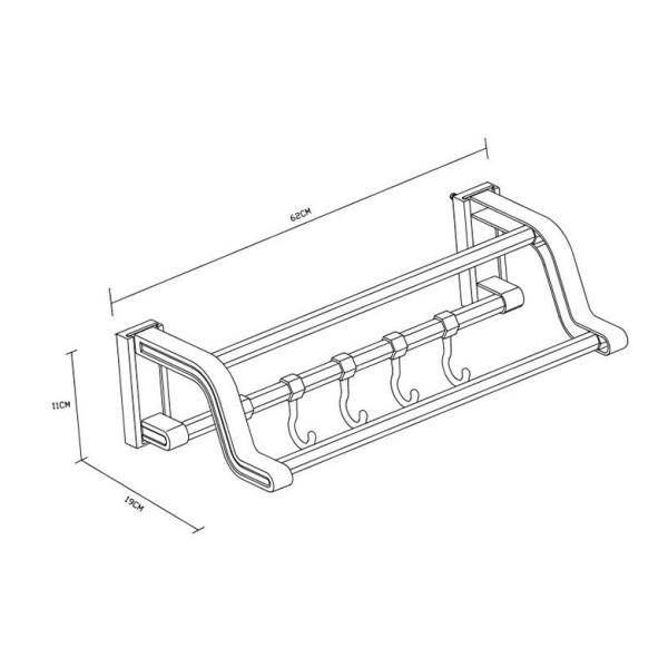 INOVI HL-V02 Plastic Double Towel Bar 600mm with Hook
