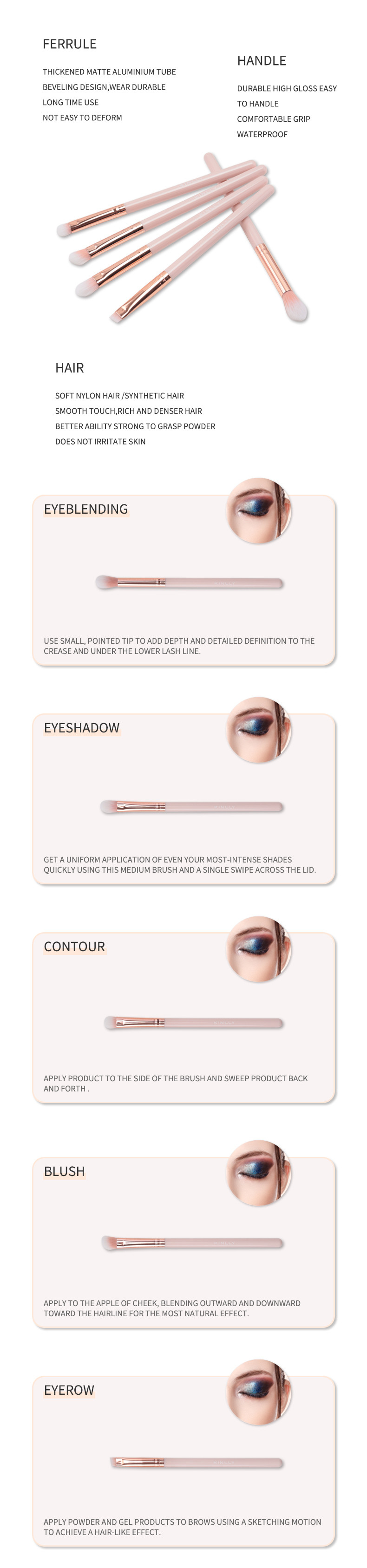 Soft BSCI Marble Plastic Handle Eyeshadow Brushes 5pcs