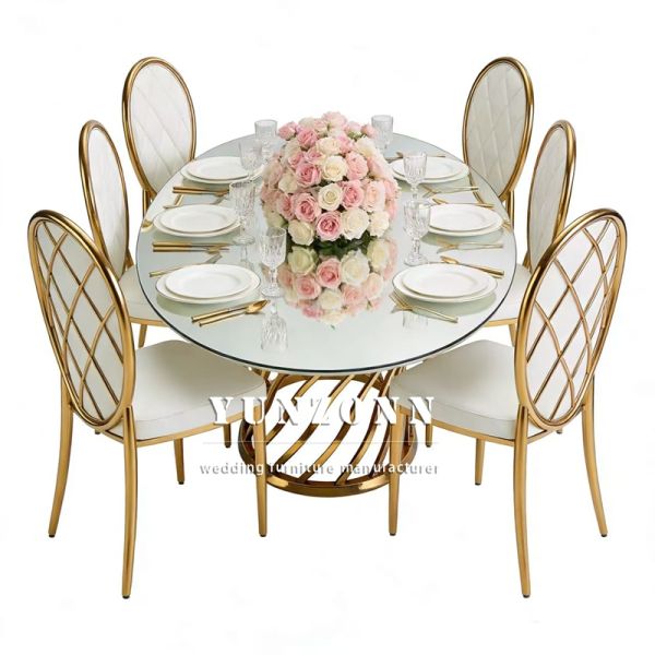 Good Quality Mirror Glass Top with Stainless Steel Frame Oval Table for Wedding Dining Banquet Party