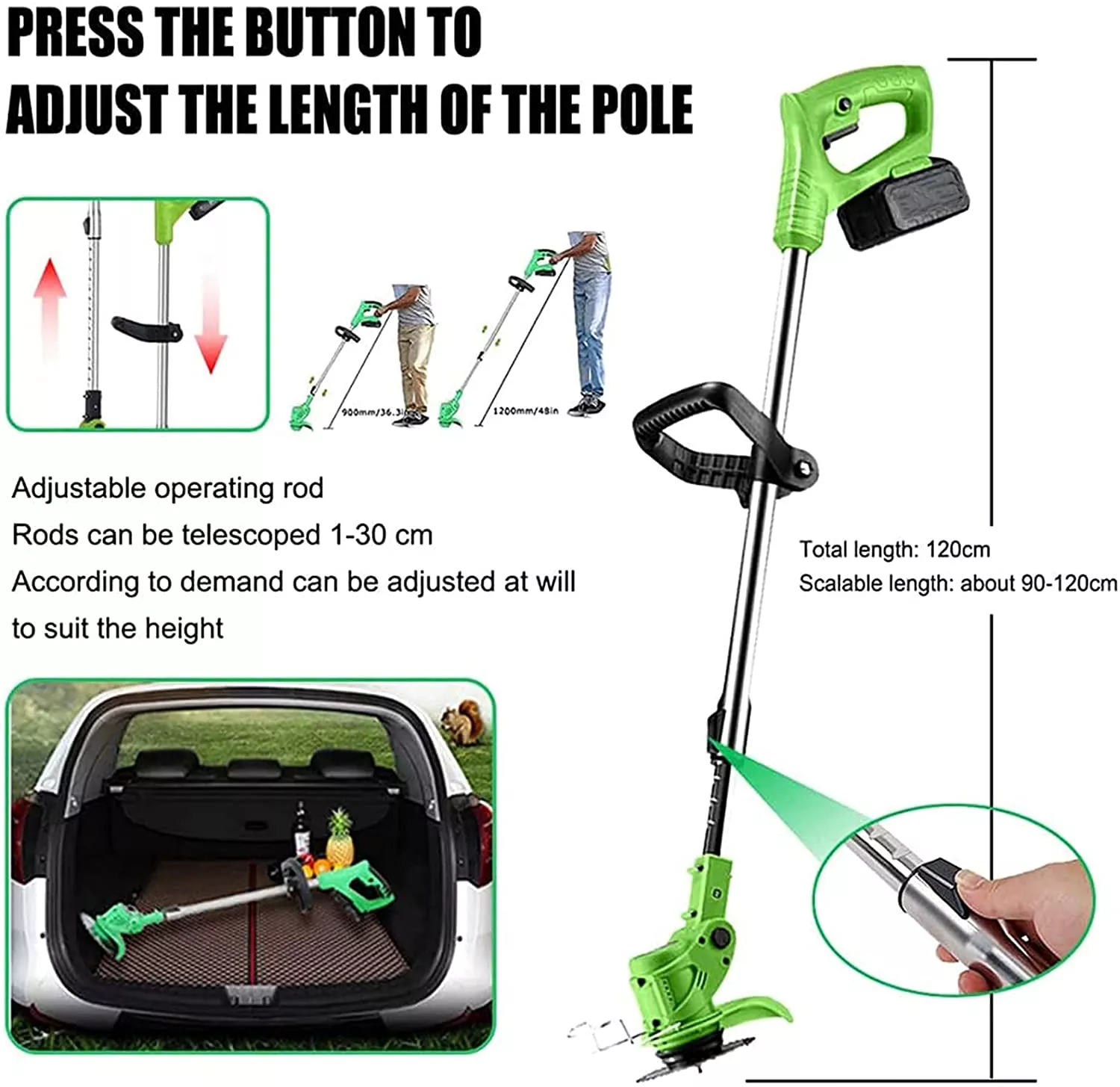 24v Adjustable Head Electrical Cordless Grass Trimmer With Li Lon Battery