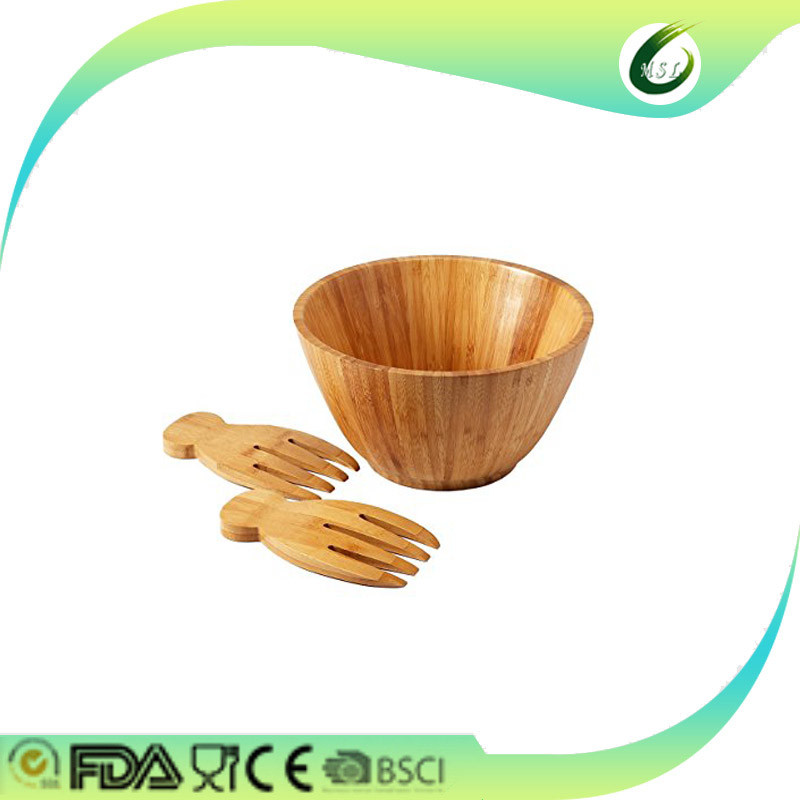 Quality wooden bamboo salad bowls with serving hands and serving bowls wholesale