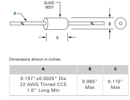 NTC Thermal Resistor DO-34 Standard Series - Glass Package Axial Leaded Thermistor 300°C
