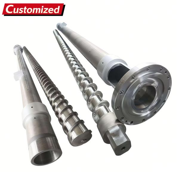 Customized Diameter 55 Screw Barrel for Extruder Machine for PP HDPE PPS LDPE Materials Nitrided or Bimetallic Treatment Plastic machine