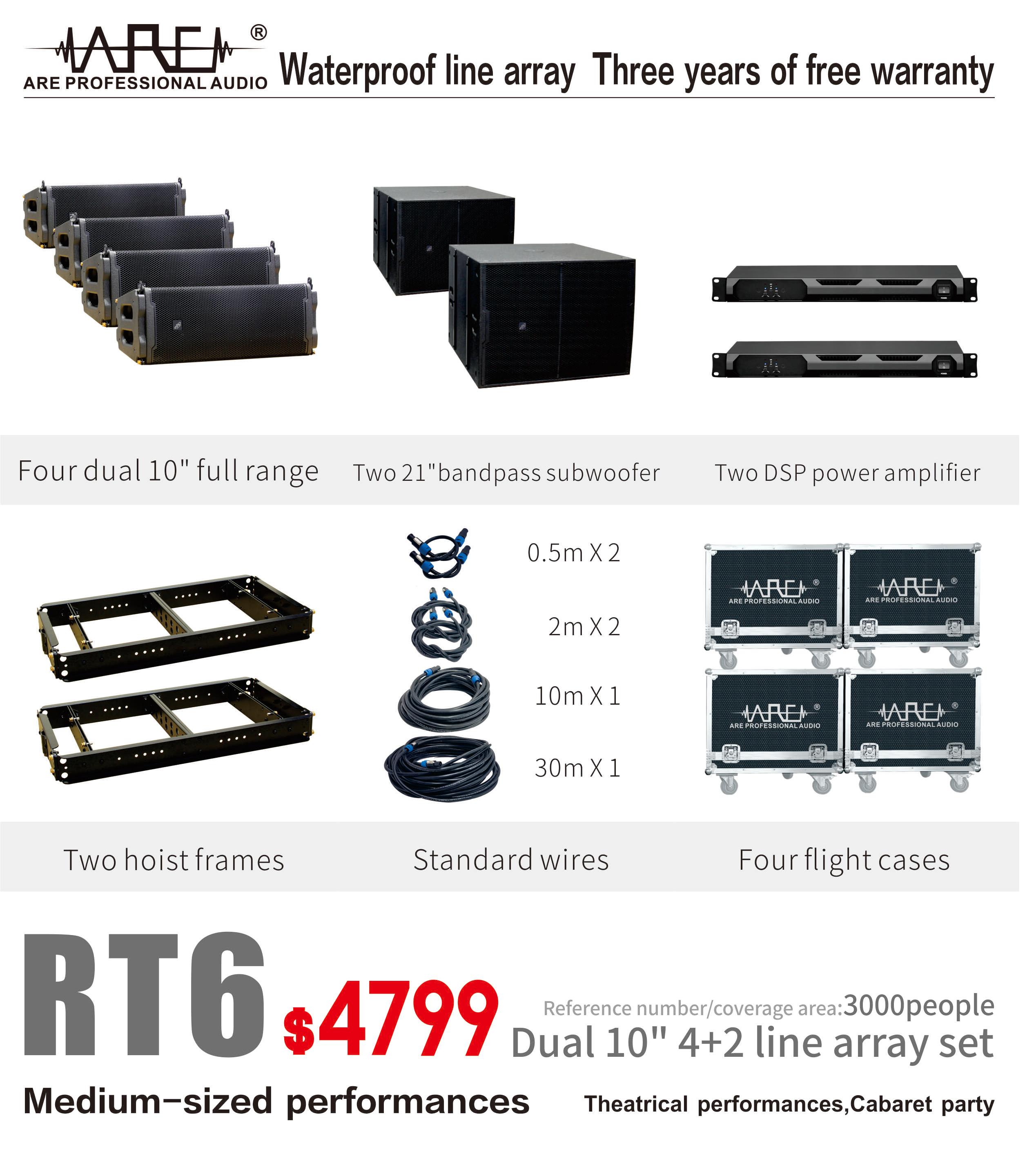 ARE AUDIO dual 10 inch passive outdoor line array speaker system with DSP control