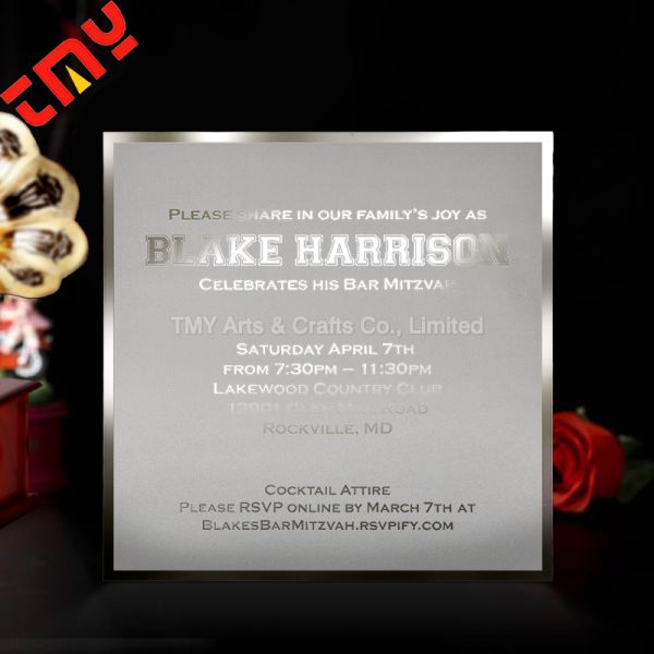 Custom Design Luxury Etched Key Shape Stainless Steel Metal Wedding Invitation Card