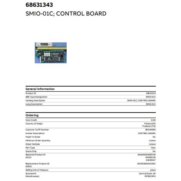 SMIO-01C ABB Control Board