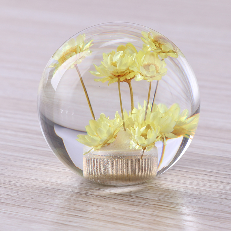 Custom design logo car gear shift knobs crystal gear shift knob with dry flower inside resin shift gear knob ball