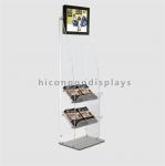 Book Retail Store Fixtures Clear Acrylic Floor Display Stand With Lcd Screen