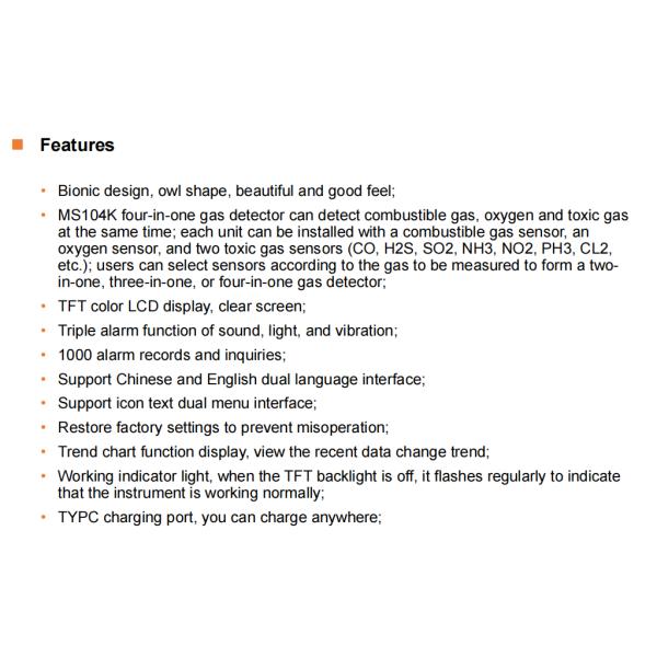 Portable Multi Gas Detector with TFT Color LCD Display Triple Alarm Mode and High-Precision Sensors