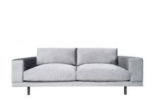 China Fabric sofa grey velvet fabric cover couch metal legs black matt pure sponge padded seats on sale