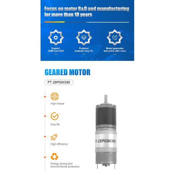 FT-36PGM555 High Torque Muted Gear Electric Motor High Speed 2-1500rpm 6V 12v 24V DC Planetary Gear Motor for Clearing Brushes