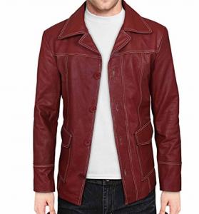 Quality Spring Season Fight Club Leather Jacket , Slim Fit Bomber Jacket Button Front wholesale