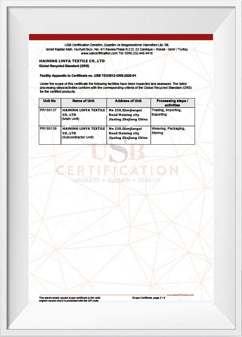 HAINING LINYA TEXTILE CO,.LTD Certifications