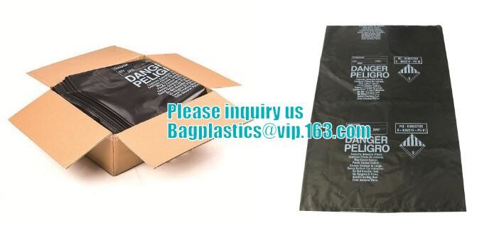 custom printed jumbo plastic garbage packaging plastic asbestos waste bag, poly asbestos warning printed burial bags