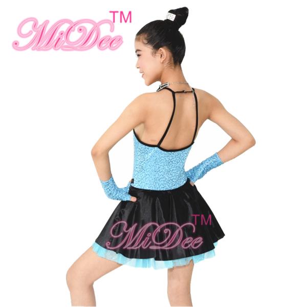 3 Colours Fancy Girls Jazz Dance Dress with Rhinestones Chocker Collar Dance Competition Costumes