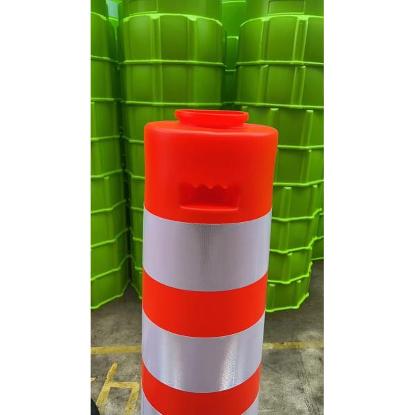 Traffic road orange barrier Uruguay Safety Warning Reflective with flashing yellow light Drum Barrel