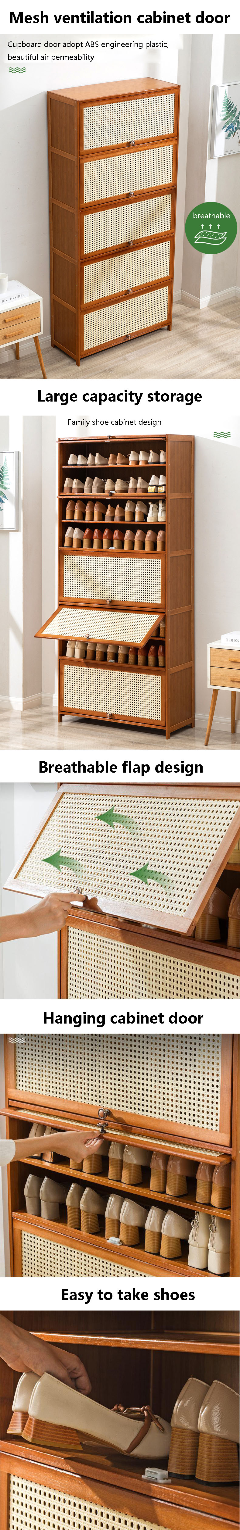 Customized Slim Bamboo Wooden Shoe Cubby Storage Cabinet