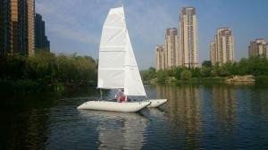 Inflatable Sailing Kayak With Two Sails , Portable Inflatable Catamaran Sailboat