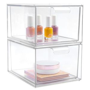 China Multifunction Makeup Stackable Clear Plastic Organizer Drawers With Lid on sale