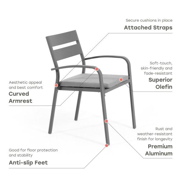 Aluminum Outdoor Dining Set for 4 Person Round Table and Armchair Garden Furniture