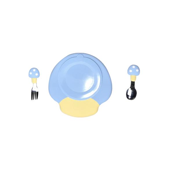 Safety Durable Silicone Baby Tray Feeding Plate With Spoon And Fork