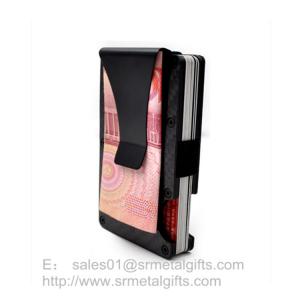 Quality Black Carbon Fiber Minimalist RFID Aluminum Wallet with Money Clip wholesale
