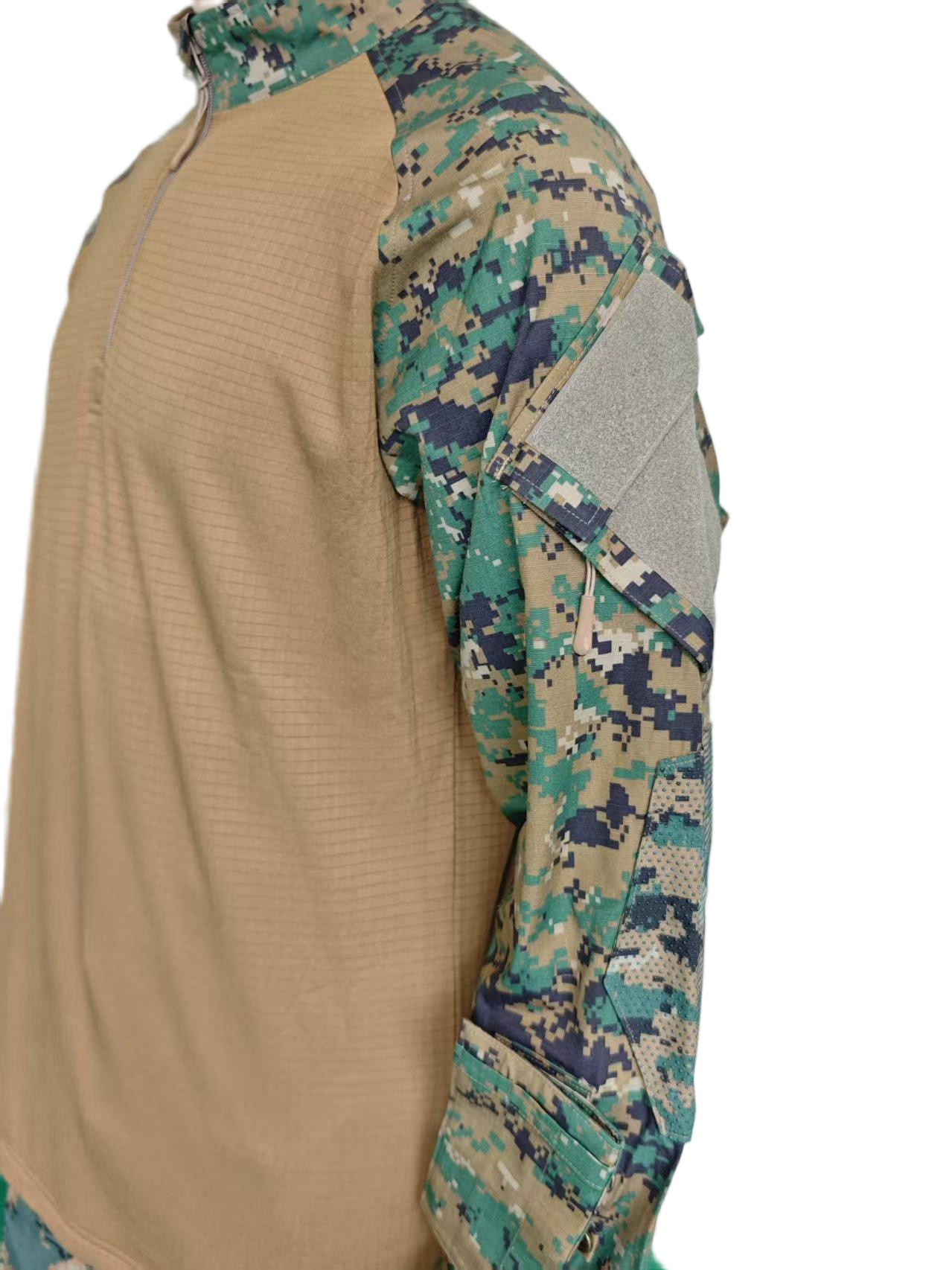 Military Style Camouflage Top High Neck Half Placket Breathable Camouflage