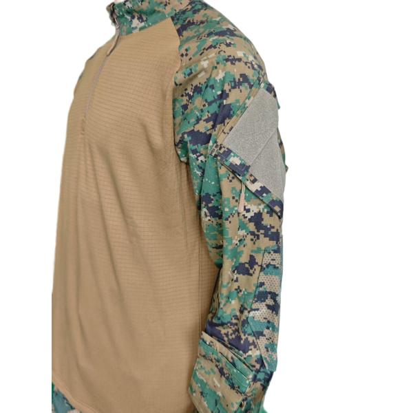 Military Style Camouflage Top High Neck Half Placket Breathable Camouflage Workout Tops