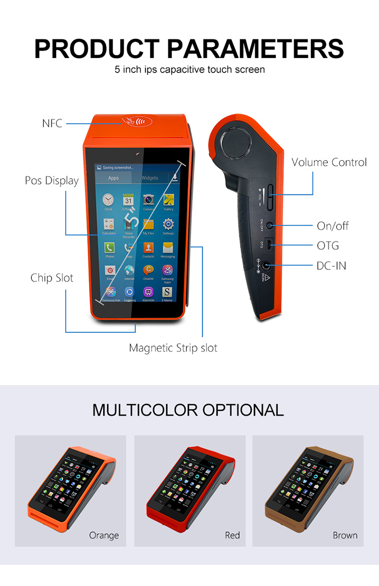 5 Inch 4g Handheld POS Terminal With Bar Code IC Card Reader Thermal Printer