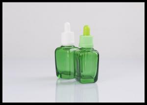China Essential Oil Glass Dropper Bottle 30ml  Cosmetic  Amber Square Green Bottle on sale
