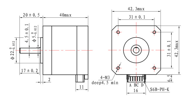2 phase NEMA 17 Stepping Motor 1.0A 0.45N.m for Computer Peripherals
