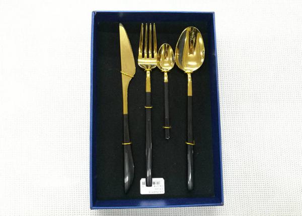 Color - plated Stainless Steel Flatware Sets of 4 Pieces Black Handles Gold Heads