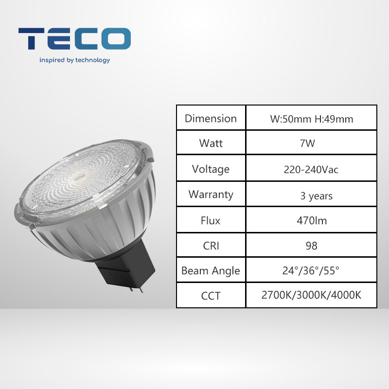Aluminum Triac Dimming Zoomable MR16 Led Light Bulbs Spotlight 12V 7.5W 3000K GU5.3