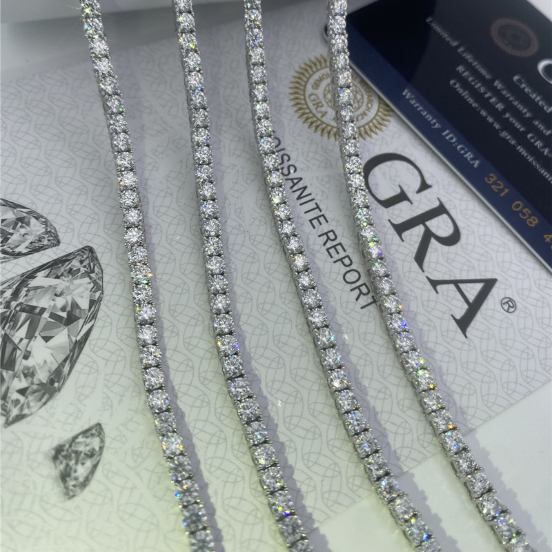 Round Cut Moissanite Tennis Chain 14K Gold Plated Moissanite Tennis Necklace VVS1