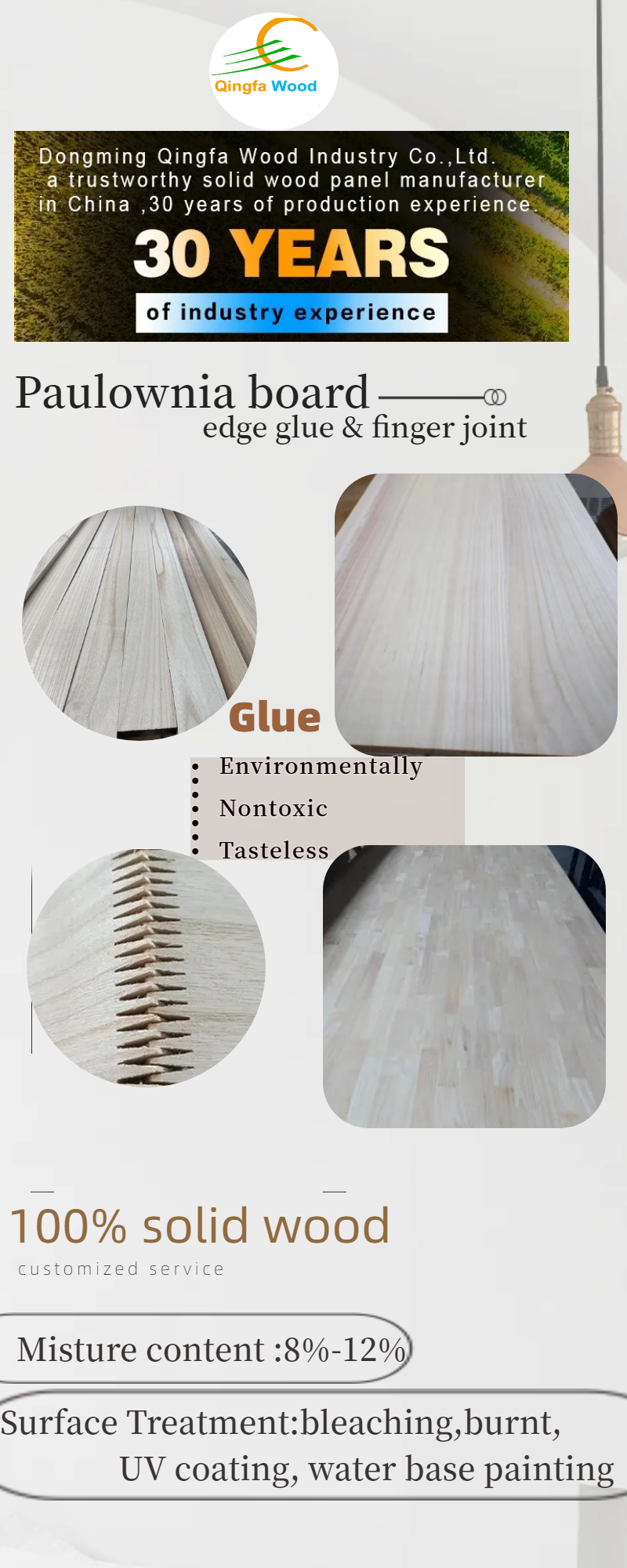 Paulownia Wood Boards with Free Sample Moisture Content 8%-12% Modern Design Style