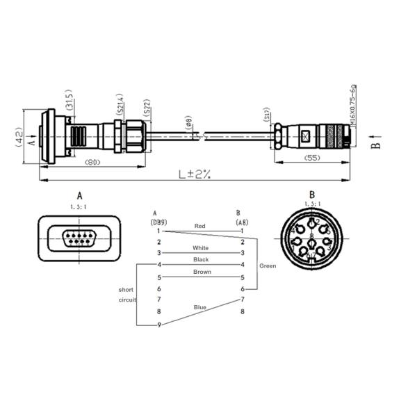 RRU To RCU AISG Cables DB-9 Male To AISG 8 Pin Female 20M / Customized Length