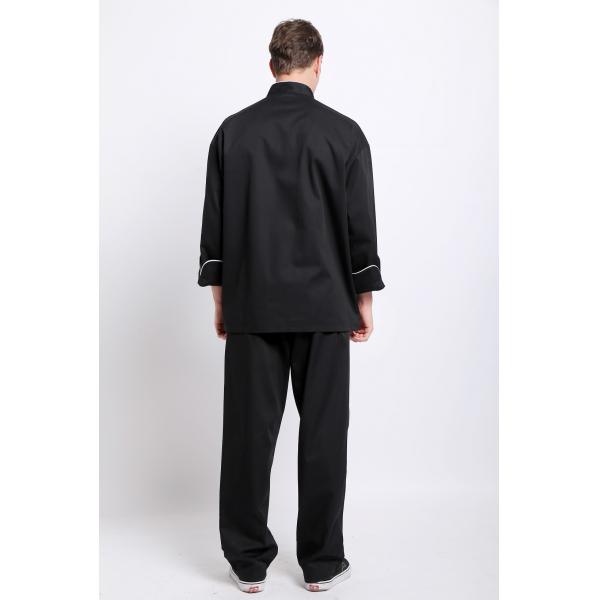White Cutton White Edage Black Chef Suit