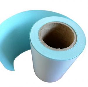 China HM2233L Top Thermal Paper Adhesive Label Material Top Thermal Hotmelt Glue Blue Glassine Liner on sale