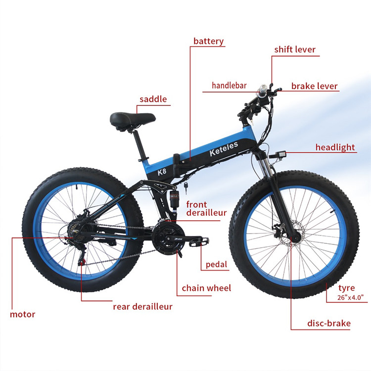 1kw Fat Tire Folding Electric Bike , Carbon Fiber E Bike 45km Electric Mode