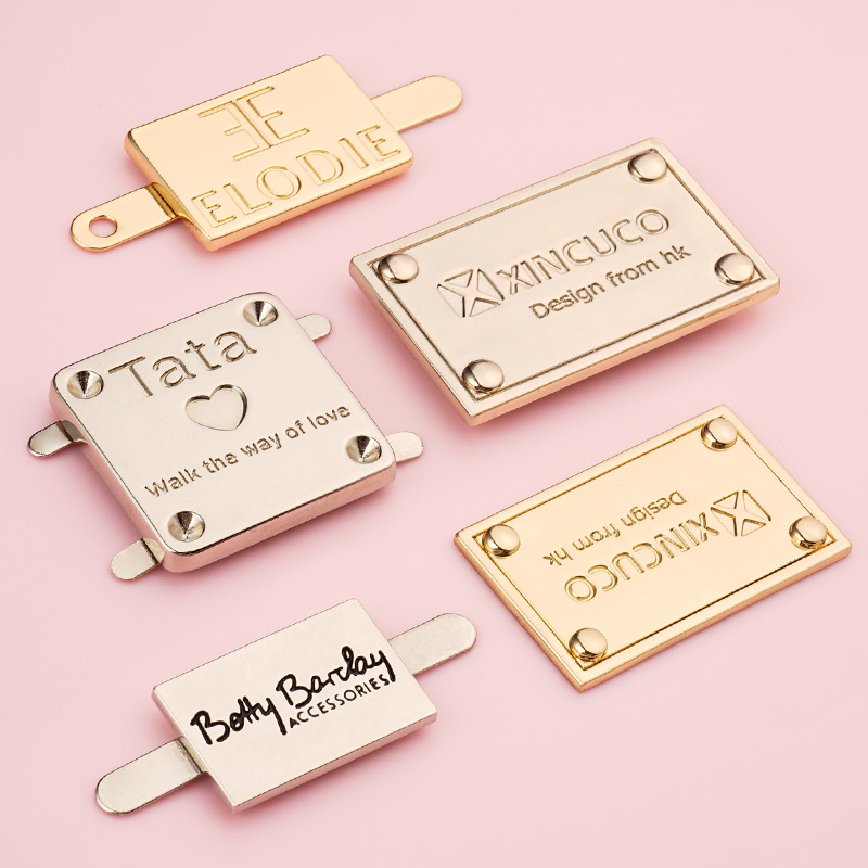 Professional Style Rectangle Metal Logo Plate for Handbags 4 Rivet Gold Label