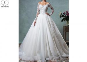 Quality Fashion Long Sleeve Lace Wedding Dress Off Shoulder Backless Organza Sweep Train wholesale