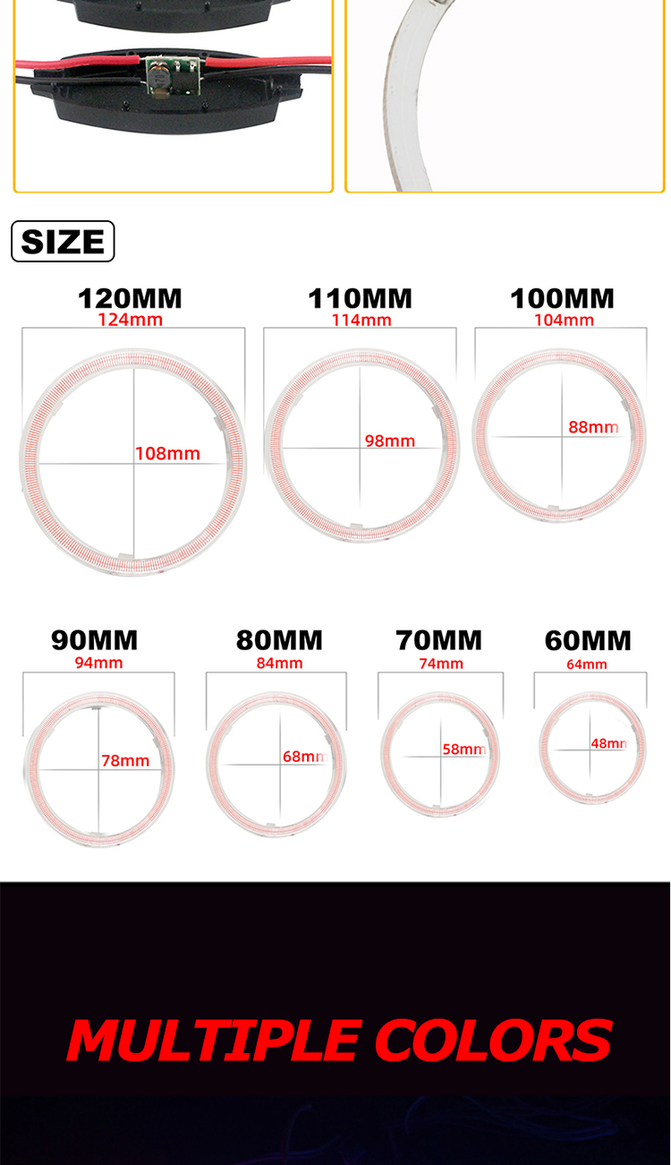 COB Angel Eyes Led Halo Rings Fog Lamp 60mm 70mm 80mm 90mm 100mm 110mm 120mm