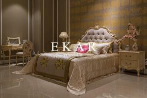 Quality Luxury King Size Wooden Bed Hand Carved Fabric King Bed wholesale