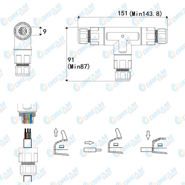 Quick Locking 2Ways Electric Wire Connector M20 Assembly Tee 25A AC Connector IP67 Led Light Waterproof Cable Connector