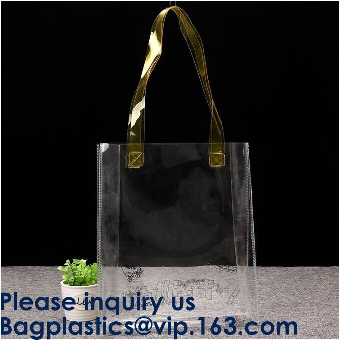 Transparent Pvc Shopping Bag Pvc Tote Bag,OEM Supermarket PVC Fashion Bag Handles Clear Shopping Bags, Bagease, Bagplast