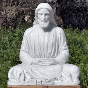 China White Stone Carvings Sitting Jesus Statue Marble Sculpture Life Size Catholic Religious Statues Outdoor on sale
