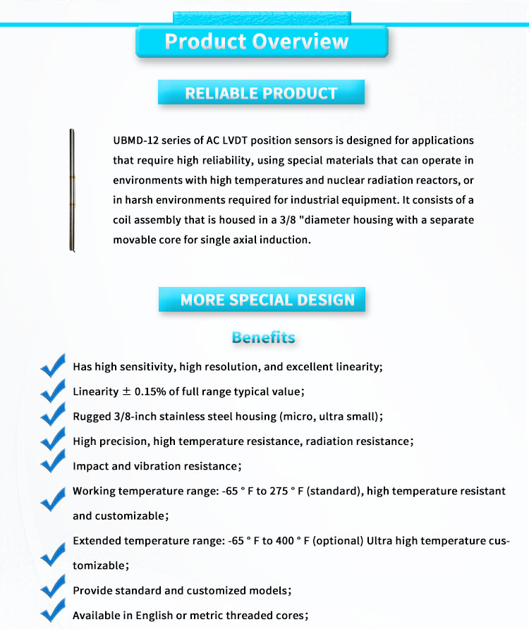 UNIVO UBMD-12Y High Precision LVDT Displacement Sensor for High Sensitivity Measurement
