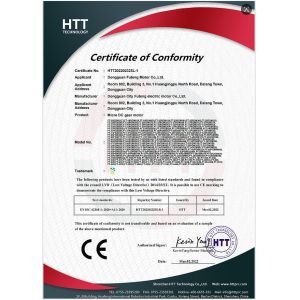 Dongguan Futeng Motor Co., Ltd Certifications