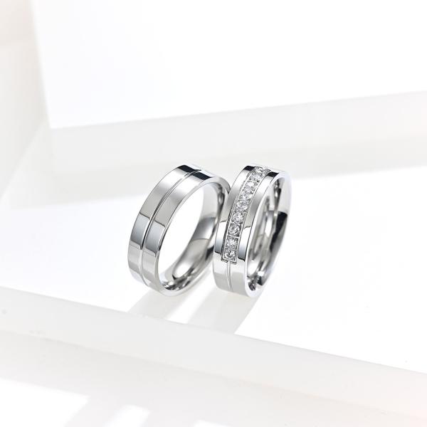 Men Women Gold Stainless Steel Ring 3A Zicron Wedding Engagement Diamond Rings