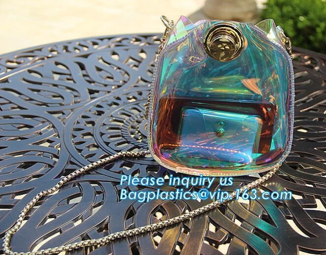 fashion ladies college girl summer beach jelly clear PVC handbag shoulder chain bag, Fashion Women PVC Transparent Tote